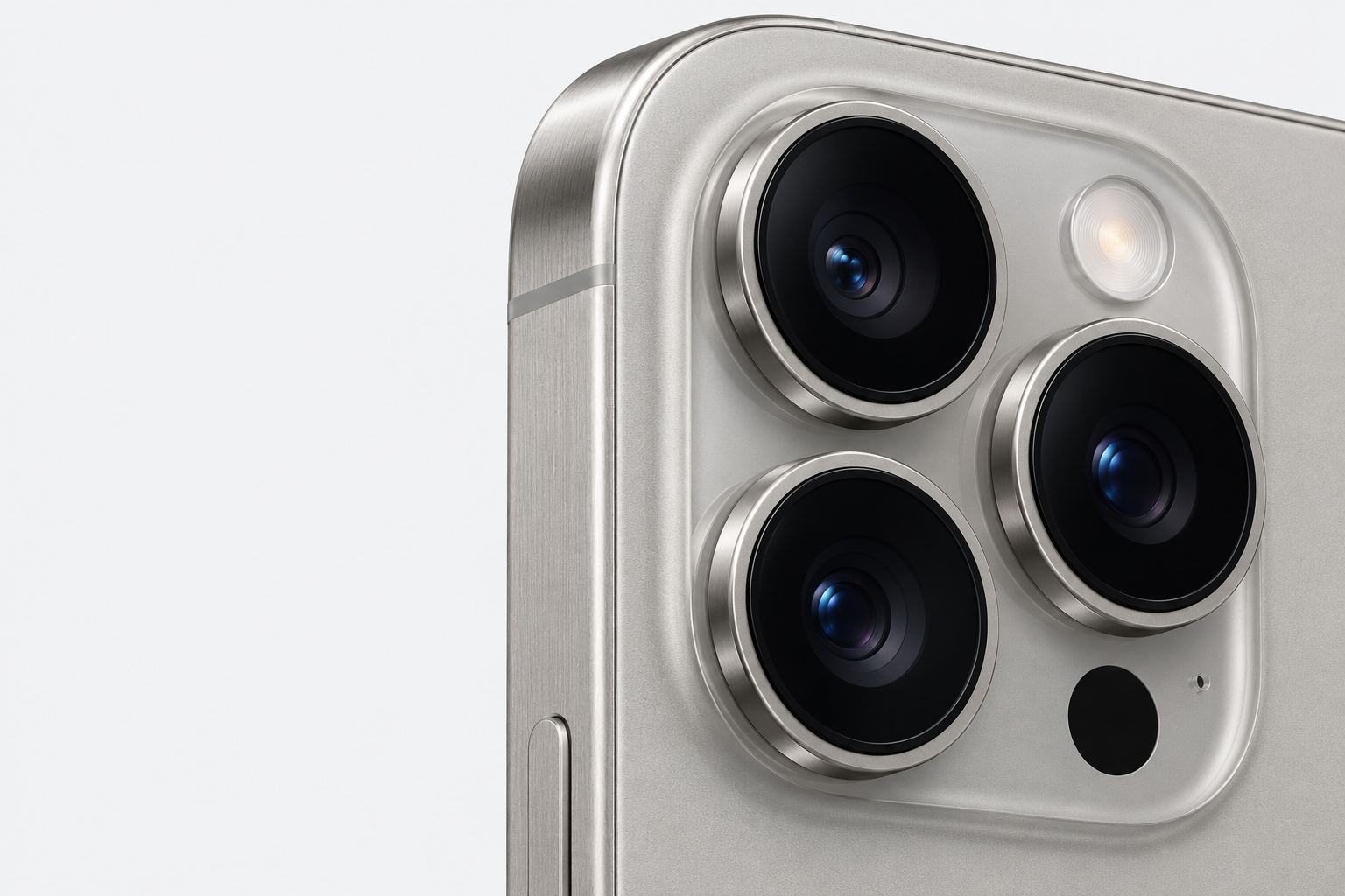 Close-up of the lenses and silver housing of a smartphone camera