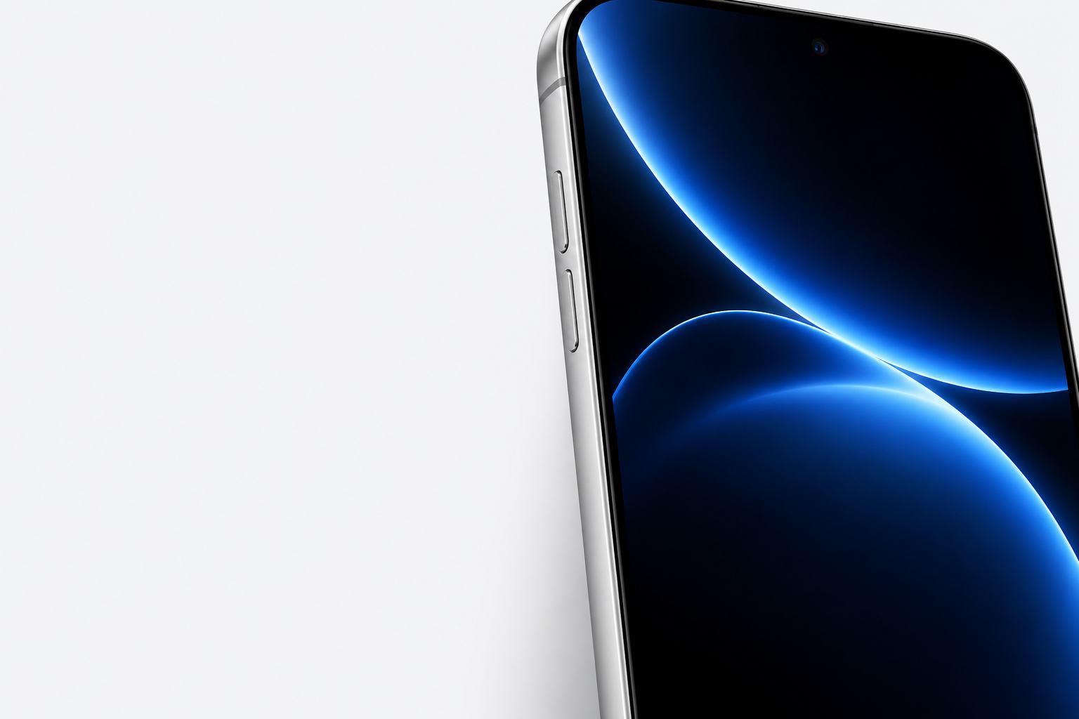 A clear smartphone display with a vivid blue wallpaper